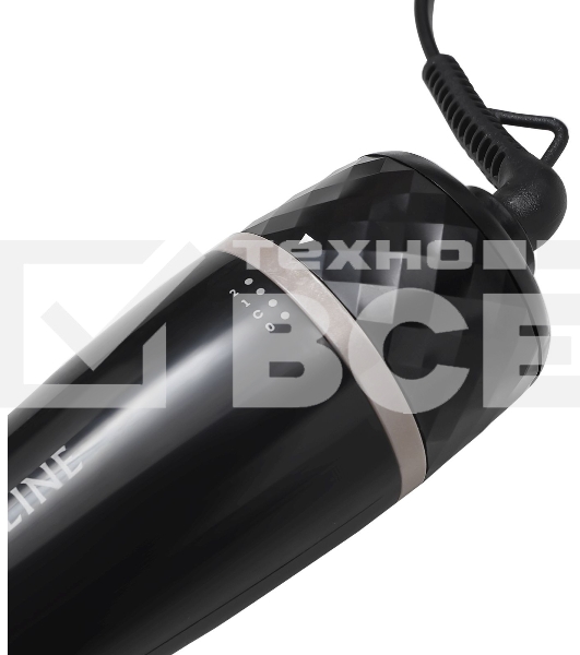 Фен-расческа Galaxy Line GL 4407, черный, 1200 Вт, расческа с керамическим покрытием рабочей поверхности и смешанным типом зубьев, функция «холодный воздух», 2 скорости и температурных режима, термоизолированный наконечник, диаметр 66х43 мм, шнур, вращ. н