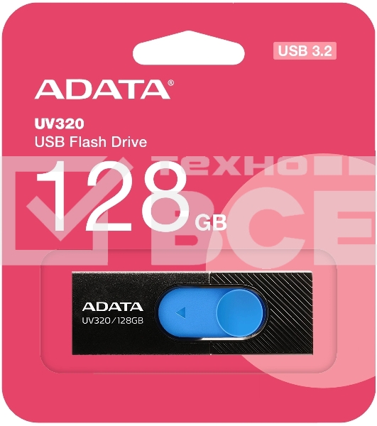 Флеш диск 128GB A-DATA UV320, USB 3.2, черный/голубой