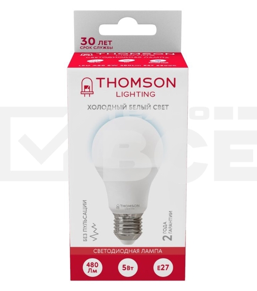 Лампа LED Thomson E27,  груша, 5Вт, 6500К, белый холодный,  TH-B2300, 1 шт.
