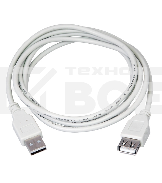 Кабель USB (шт. USB A - гн. USB A) 3 метра, серый Rexant
