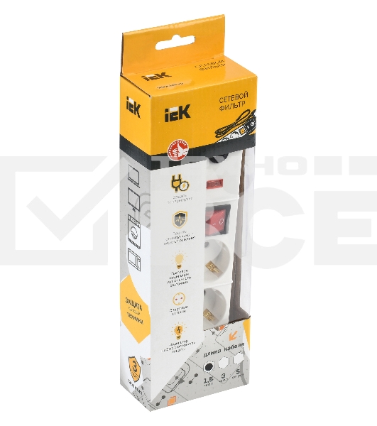 Сетевой фильтр Iek WFP10-16-03-01-N СФ-03К-выкл. 3 места 2Р + PE/1,5метра 3х1мм2