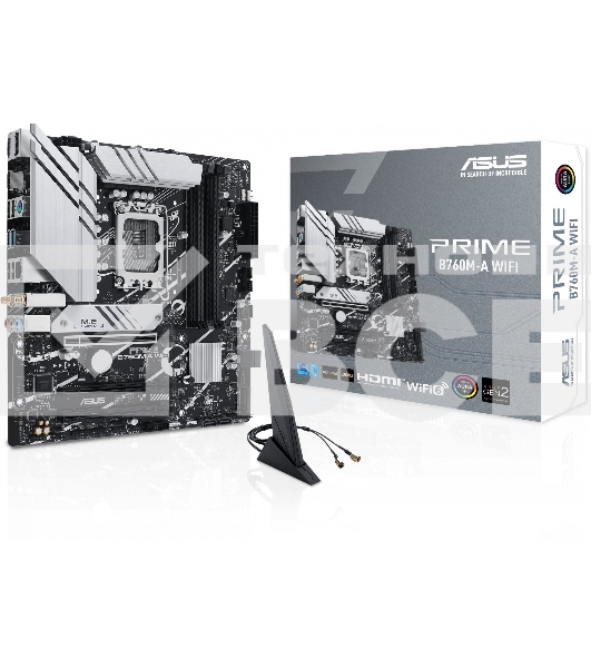 Материнская плата ASUS PRIME B760M-A WIFI, LGA 1700, Intel B760, 4xDDR5, 4xSATA, 2xM.2, 1xPCIe 4.0 x16, 1xPCIe 4.0 x4, 1xPCIe 4.0 x1, 2xHDMI, 1xDP, 1x 2.5Gb LAN, 2xUSB-A 3.2 Gen 2, 4xUSB-A 2.0, 3x3.5 мм, 7.1, mATX