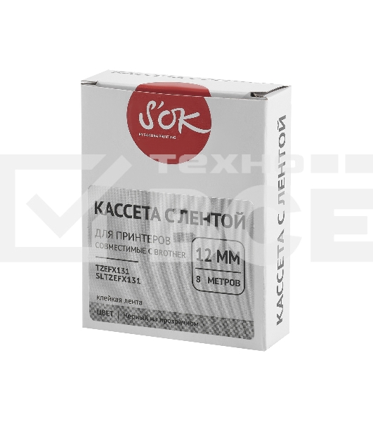 Кассета с лентой S'OK by Sakura Printing TZEFX131 для Brother, черный на прозрачном, 12мм/8м, наклейка