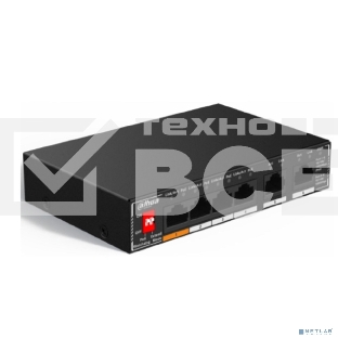 Коммутатор гигабитный 6-портовый неуправляемый c PoE Dahua DH-SG1006P, 4xRJ45 1Gb PoE, 2xRJ45 1Gb uplink, суммарно 60Вт, коммутация 14 Гбит/с, MAC-таблица 2K, металл