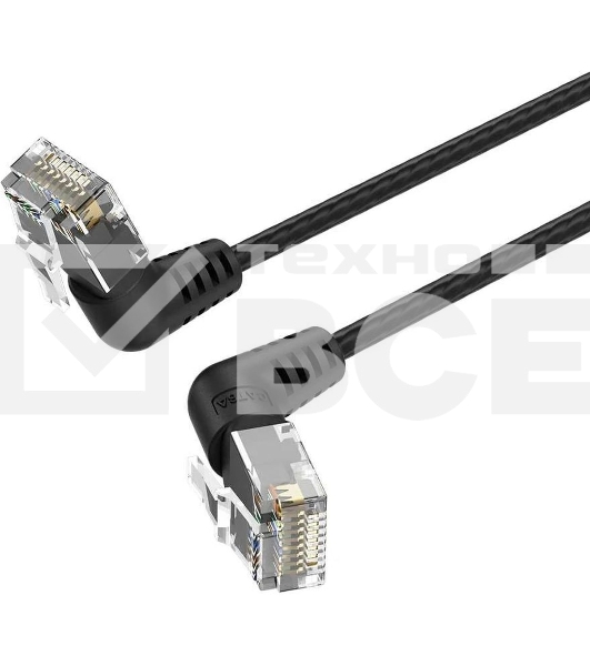 Патч-корд Vention прямой UTP cat.6a, RJ45 угол 90 - 2м. Черный