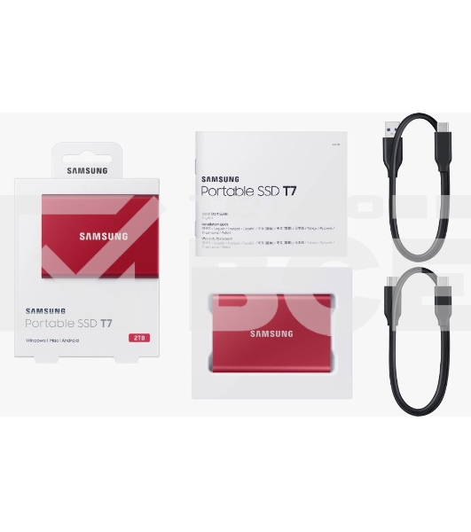 Твердотельный накопитель Samsung SSD 2TB T7, USB Type-C, R/W 1000/1050MB/s, красный