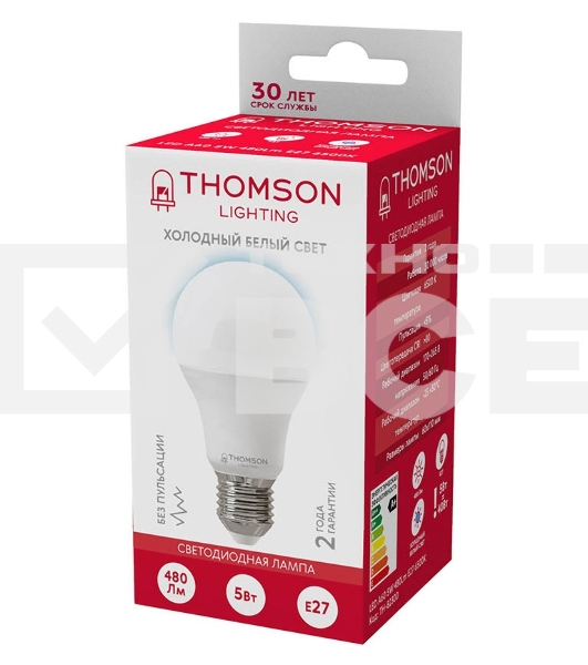 Лампа LED Thomson E27,  груша, 5Вт, 6500К, белый холодный,  TH-B2300, 1 шт.