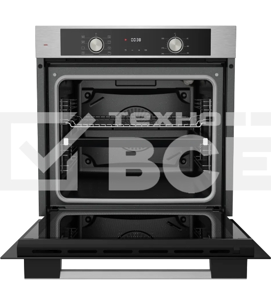 Встраиваемый духовой шкаф Kuppersberg HO 608 BX, электрический, High-Tech, 60 см, объем 80 л, 8 режимов, поворотное управление, макс. Температура 300 градусов, дисплей, таймер, цвет нержавеющая сталь/черный