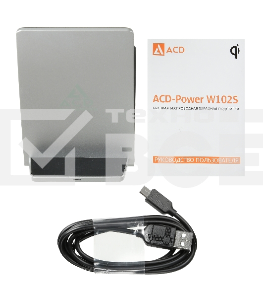 Зарядное устройство ACD-W102S-F1S 10Вт, беспроводная Qi, 2-катушки с QC, 5В/2А ~ 9В/1,8А RTL
