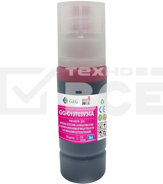 Чернила G&G GG-C13T03V34A 101M пурпурный70мл для Epson L4150/L4160/L6160/L6170