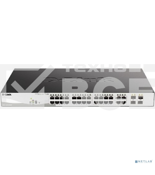 Настраиваемый L2 коммутатор D-Link DGS-1210-28MP/F4A с 24 портами 10/100/1000Base-T и 4 комбо-портами 100/1000Base-T/SFP (24 порта PoE 802.3af/at, PoE-бюджет 370 Вт)