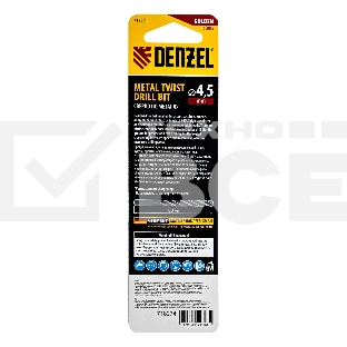 Сверло спиральное по металлу 4,5 x 80мм, Р6М5, Golden Tip, многогранная заточка Denzel