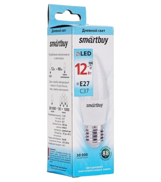 Светодиодная (LED) лампа Smartbuy-C37-12W/4000/E27
