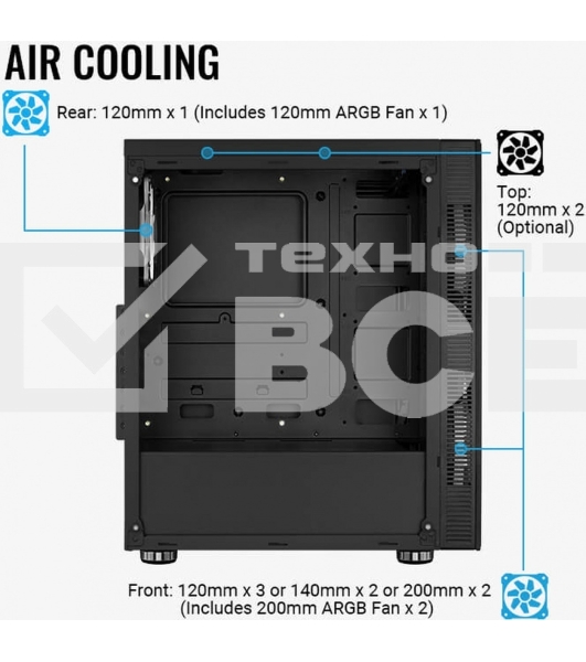 Компьютерный корпус Aerocool / Formula Python (3xUSB, 2xAudio, 0.5 мм,2x200 мм FAN, прозрачная стенка-закаленное стекло, ATX, без БП)