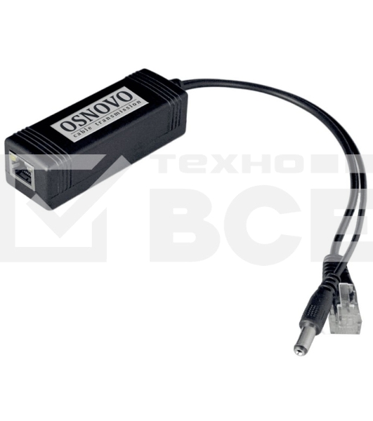 Сплиттер PoE Splitter/2 Osnovo Fast Ethernet. PoE IEEE 802.3af.- RJ45(10/100 Base-T, IE