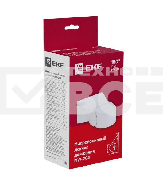 Датчик движения микроволновый MW-704 1200Вт 180гр. до 15м IP65 бел. PROxima EKF dd-mw-704