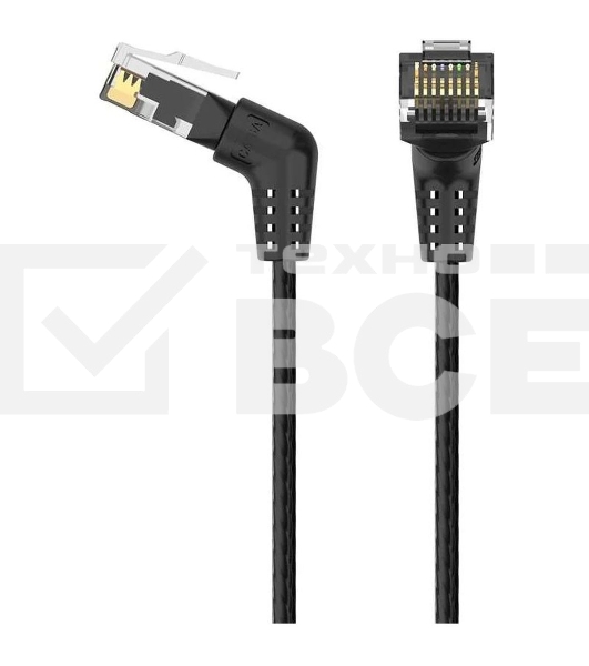 Патч-корд Vention прямой UTP cat.6a, RJ45 угол 90 - 2м. Черный