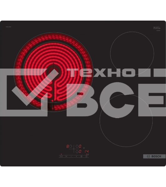 Электрическая варочная панель Bosch PKK611BB2E 60 см черный, 3 зоны нагрева, Размеры прибора (мм), 45 x 592 x 522 мм