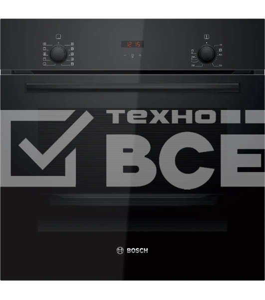 Духовой шкаф электрический Bosch HBF512BB1T Serie 2, духовой шкаф, черный, класс энергоэффективности А, 7 режимов, 3-х слойное остекление, LED-дисплей, утапливаемые переключатели, галогенное освещение, проволочные направляющие, сделано в Турции,