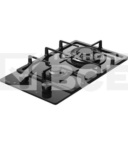 Варочная поверхность MONSHER MGG 33 NoirR, газ, High-Tech, 30 см, автоматический электроподжиг, газ-контроль, форсунки под сжиженый газ, SABAF конфорки, чугунные решетки, цвет черный