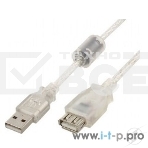 Кабель удлинитель USB2.0 Pro Cablexpert CCF-USB2-AMAF-TR-2M, AM/AF, 2м, экран, 2феррит.кольца, прозрачный, пакет, фото2