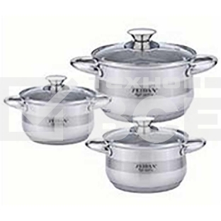 Набор посуды Zeidan Z-50632 6 предм.: кастрюля с/кр 2,0л (16 см), кастрюля с/кр 3,0л (18 см), кастрюля с/кр 4,0л (20 см), нержавеющая сталь, комбинированная полировка снаружи, зеркальная полировка внутри, шкала литража, крышки - стекло, 5-ти СТЕПОВОЕ КАПС