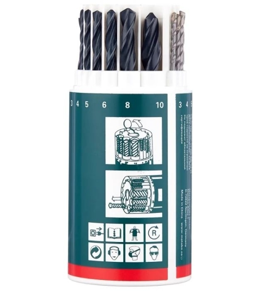 Набор 18 сверел Metabo 627190000 (камень,мет,дер 3-10 мм) пласт.кор
