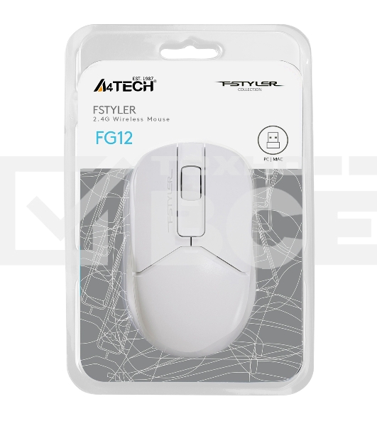 Мышь беспроводная A4Tech Fstyler FG12 белый, 1200 dpi, радиоканал, USB, кнопки - 3