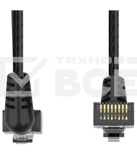 Патч-корд Vention прямой UTP cat.6a, RJ45 угол 90 - 2м. Черный