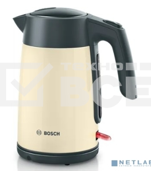 Чайник Bosch TWK7L467, 1.7л, 2400 Вт., нерж.сталь, покрытая эмалью, бежевый, шкала уровня воды