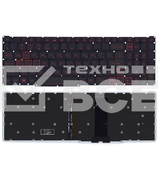 Клавиатура для ноутбука Acer Nitro 5 AN517-51 черная с красной подсветкой