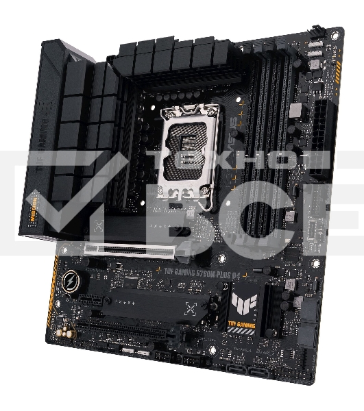 Материнская плата ASUS TUF GAMING B760M-PLUS D4, LGA1700, Intel B760, 4xDDR4, 4xSATA, 2xM.2, 1xPCIe 5.0 x16, 1xPCIe 4.0 x4, 1xPCIe 4.0 x1, 1xDP, 1xHDMI, 1x2.5Gb LAN, Wi-Fi, Bluetooth, 1xUSB-C 20Gbps, 4xUSB-A 10Gbps, 1xUSB-A 5Gbps, 2xUSB-A 2.0, 5x3.5 мм, 7