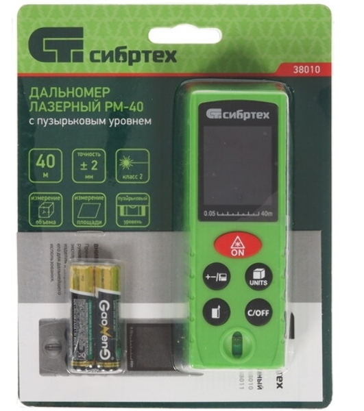 Лазерный дальномер Сибртех PM-40, 40 м, с пузырьковым уровнем
