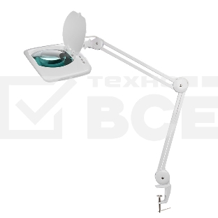 Лупа на струбцине Rexant, квадратная, 5D, с подсветкой 60 SMD LED, сенсорный регулятор яркости, белая