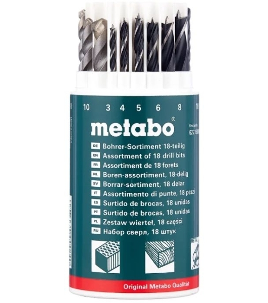 Набор 18 сверел Metabo 627190000 (камень,мет,дер 3-10 мм) пласт.кор