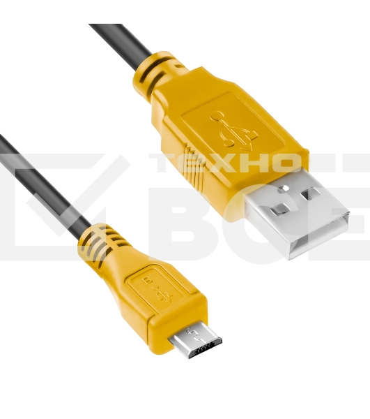 Кабель1.0m USB 2.0, AM/microB 5pin, черный, желтые коннекторы Кабель1.0m USB 2.0, AM/microB 5pin, черный, желтые коннекторы