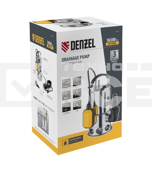Дренажный насос DPL800X, 800 Вт, подъем 7 м, 16500 л/ч  Denzel