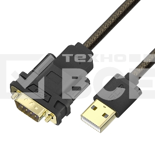 Конвертер-переходник GCR 2.0m PROF USB 2.0 AM / DB9 RS-232  c чипсетом PL2303GS, черно-прозрачный, двойной экран с армированием