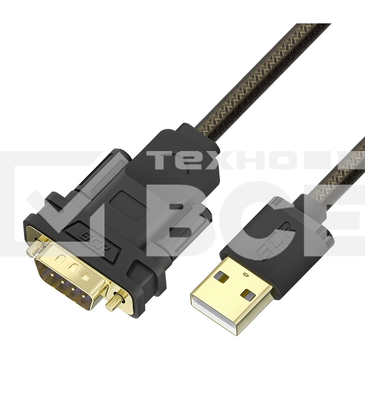 Конвертер-переходник GCR 2.0m PROF USB 2.0 AM / DB9 RS-232  c чипсетом PL2303GS, черно-прозрачный, двойной экран с армированием