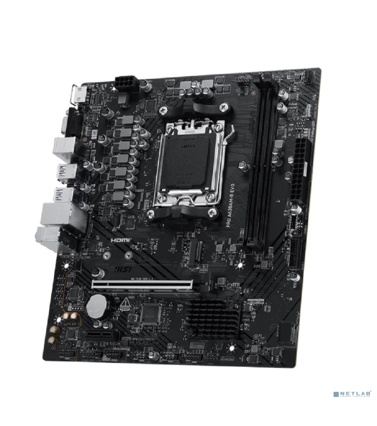 Материнская плата MSI PRO A620M-B EVO, AM5, AMD A620A, 2xDDR5, 2xSATA, 1xM.2, 1xPCIe 4.0 x16, 1xPCIe x1, 1xVGA, 1xHDMI, 1x2.5Gb LAN, 4xUSB-A 5Gbps, 2xUSB-A 2.0, 2xPS/2, 3x3.5 мм, 7.1, чёрный, mATX