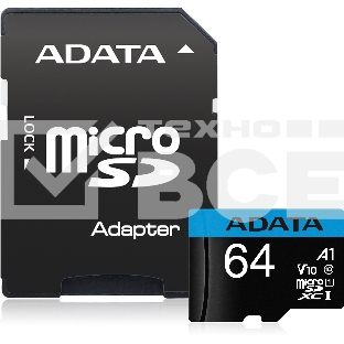 Флеш карта microSD 64GB ADATA microSDHC Class 10 UHS-I A1 100/25 MB/s (SD адаптер)