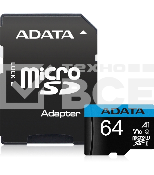 Флеш карта microSD 64GB ADATA microSDHC Class 10 UHS-I A1 100/25 MB/s (SD адаптер)