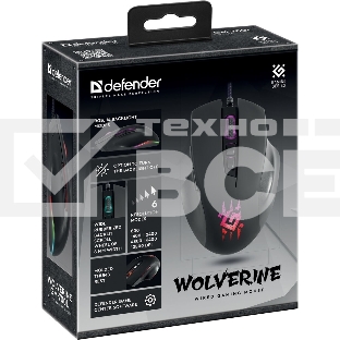 Мышь проводная Defender Wolverine GM-700L черный, 12800 dpi, USB, кнопки - 7