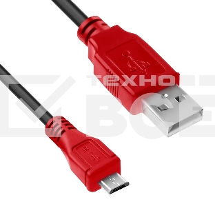 Кабель1.0m USB 2.0, AM/microB 5pin, черный, красные коннекторы Кабель1.0m USB 2.0, AM/microB 5pin, черный, красные коннекторы