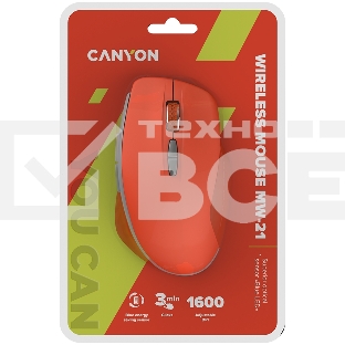 Мышь беспроводная Canyon MW-21 оранжевый, 1600 dpi, радиоканал, USB, кнопки - 7