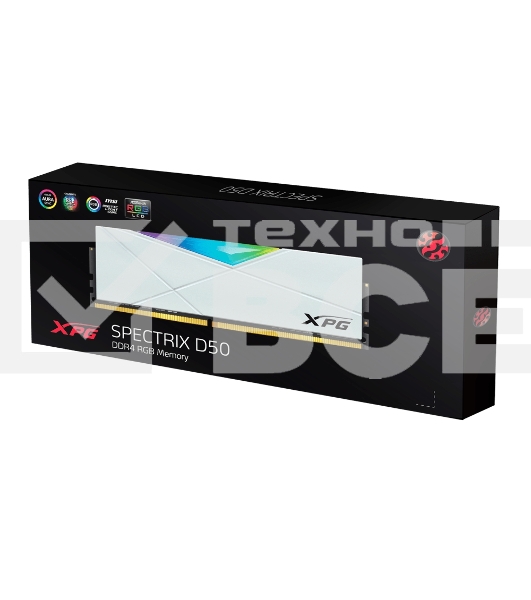 Оперативная память XPG Spectrix D50 RGB, 16GB (2x8GB), DDR4, 3600MHz, CL18, DIMM, с радиаторами, белый, RGB