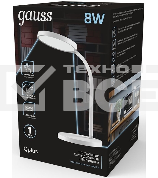 Светильник Gauss GT5031 настольный на подставке белый 8Вт