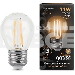 Лампа филам. Gauss 11Вт цок.:E27 шар 220B 2700K св.свеч.бел.теп. G45 (упак.:10шт) (105802111), фото2