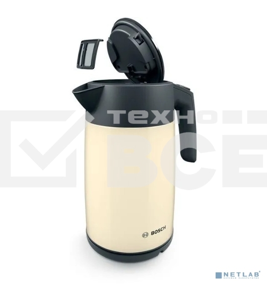 Чайник Bosch TWK7L467, 1.7л, 2400 Вт., нерж.сталь, покрытая эмалью, бежевый, шкала уровня воды