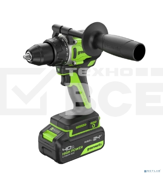 Дрель-шуруповерт аккумуляторная Greenworks GD24DD90 24V, 90 Нм, бесщеточная, 45/90Нм,1х4Ач,ЗУ,кор 3707507CUB